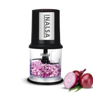 INALSA Electric Chopper Bullet-400 Watts with 100% Pure Copper Motor|Fast Chopping| Twin Blade Technology|0.5 l Capacity| One Touch Operation, 1.30mtr Long Power Cord,Black/Silver (Bullet)