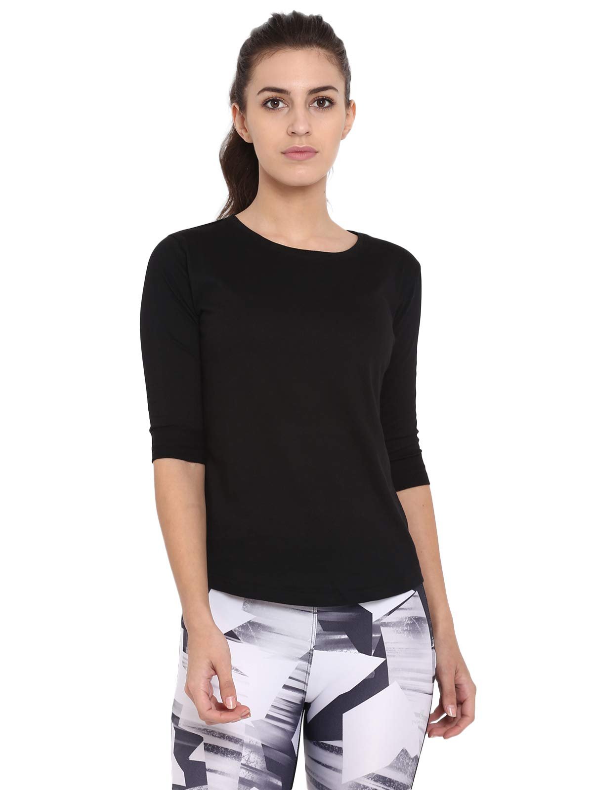 Ap’pulse Women’s 3/4 Rollover Sleeve Cotton Slim fit T-Shirt