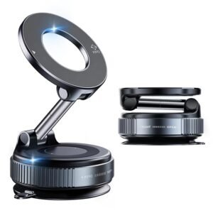 OQTIQ SUCGLES Vacuum Magnetic Phone Holder for Car, 360° Adjustable Foldable Mobile Holder with Ultra Strong Suction & Powerful Magnetic Grip, Dashboard, Windshield & Desk Mount for All Smartphones