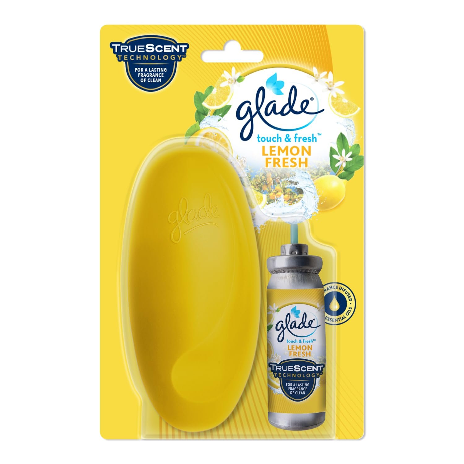 Glade Touch & Fresh Aerosol Air Freshener for Bathroom, Lemon Fresh | Fragrance Dispenser & 12ml Refill | Lasts up to 100 Sprays | Lasting Fragrance with One Touch