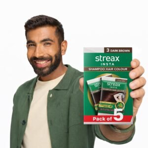 Streax Insta Shampoo Hair Colour Dark Brown for Women and Men, Pack of 5 | Dark Brown Hair Colour | 100% grey coverage in 5 minutes | Long lasting and easy to use