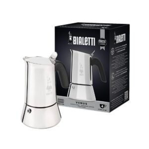 Bialetti Venus Induction Stainless Steel Moka Pot, 4 CUP Italian Espresso Coffee Maker, Premium Built Quality, Elegant Heat-Resistant Handle, Durable Food-Grade Steel Body, Authentic Espresso maker