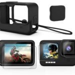 Yantralay Silicone Lanyard Sleeve Protective Cover + 6PCS Tempered Glass Screen Guard with Silicone Lens Cover Compatible with Hero12/11/10& 9 Black Action Camera Accessories