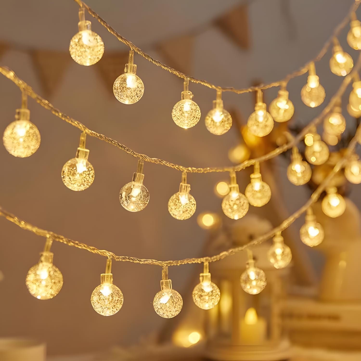 Desidiya® 14 LED Crystal Ball String LED Diwali Lights for Decoration for Home 4 Mtr Warm White Waterproof Decorative Lights for Festival, Birthday, Wedding, Party for Home, Patio, Lawn, Restaurants