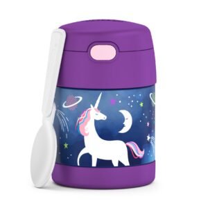 THERMOS FUNTAINER 10 Ounce Stainless Steel Vacuum Insulated Kids Food Jar with Spoon, Space Unicorn