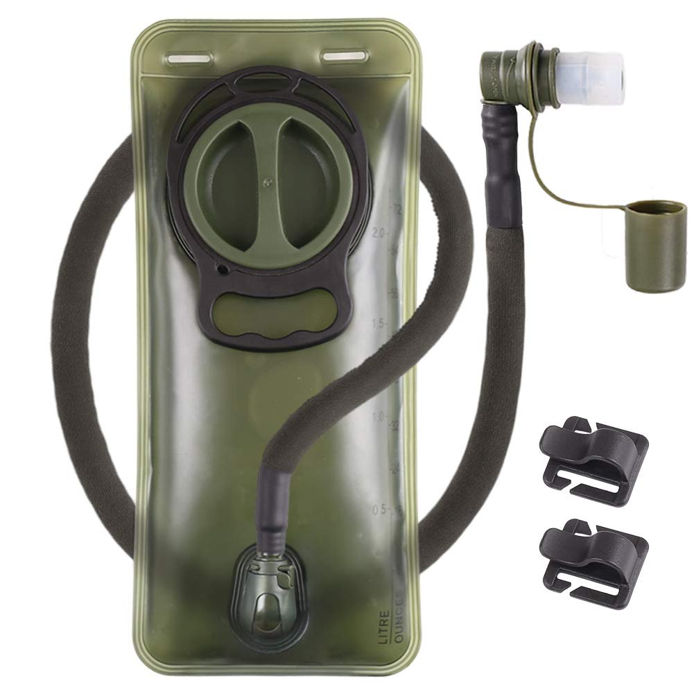 Hydration Bladder 2L Leakproof 2 Liter Water Reservoir, BPA Free Military Green Water Storage Bladder Bag with Insulated Tube, Hydration Backpack for Outdoor Hiking Camping Running Cycling
