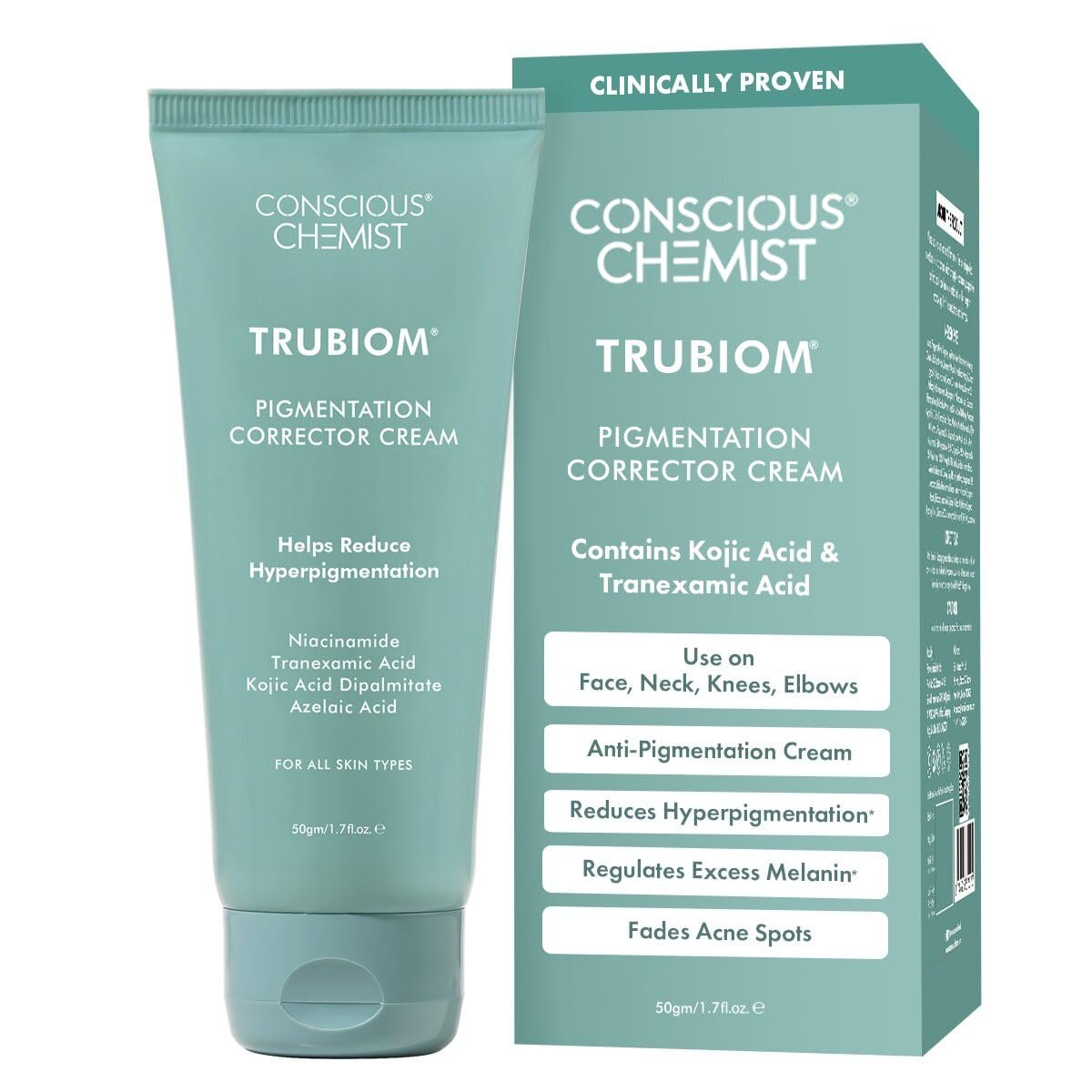 Conscious Chemist Pigmentation Corrector Face Cream 50g | Kojic Acid, Tranexamic Acid, Azelaic Acid & Niacinamide | Dark Spot Corrector, Anti-Pigmentation & Skin Brightening | Helps Fade Acne Marks & Uneven Skin Tone | Face Cream for Men & Women | All Skin Types