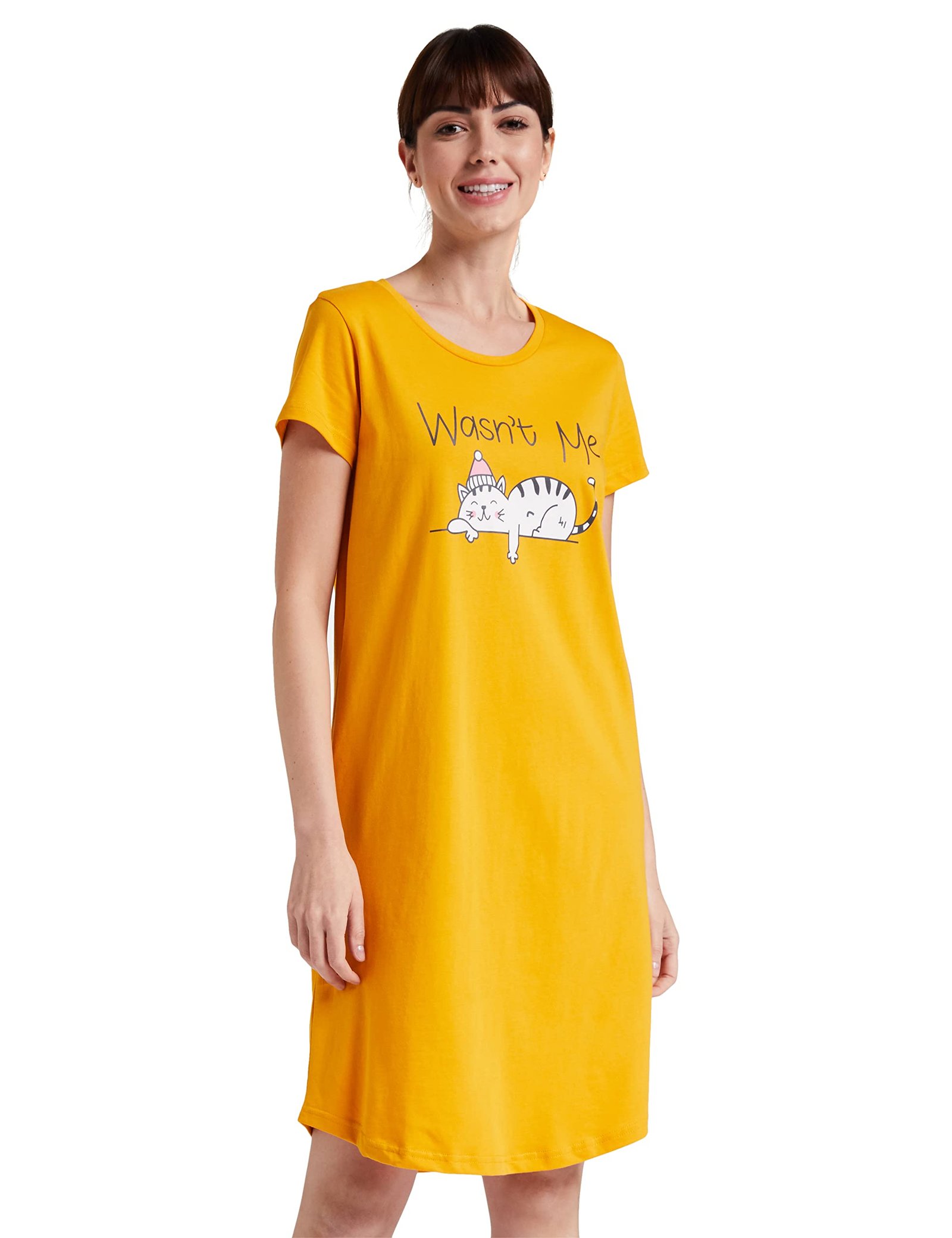 Amazon Brand – Symbol Women Cotton Knee Length Regular Fit Nighty | Night Dress (Available in Plus Sizes)