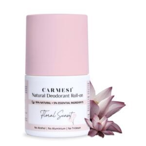 Carmesi Natural Underarm Roll On Deodorant for Women | 95% Natural | Prevents Body Odour | No Alcohol & Aluminium | Floral Sunset – Soft Floral Fragrance | 50 ml