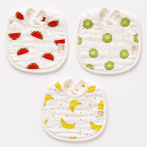 BabyGo Muslin Cotton Baby Bibs | Pure Cotton 8-Layer Gentle & Breathable Feeding Bibs with Cute Cartoon Prints | Soft, Durable & Reusable Drool Bibs for Babies, Kids & Toddlers | Set of 3 (Multicolor)