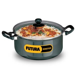 Hawkins Futura 5 Litre Cook N Serve Stewpot, Non Stick Pot with Glass Lid, Cooking Pot with Lid, Black (Nst50G), 5 Liter