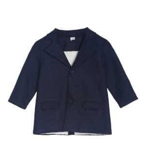 miniklub Baby Front Open Long Sleeve Woven Cotton Long Coat (Navy Color)