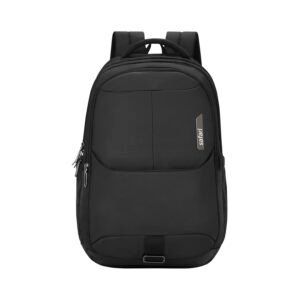 Safari Forge 34L Laptop Backpack, 3 compartments, Raincover, Antitheft pocket, Trolley Sleeve, Organizer, Bottle holder, Front pocket, College bag, school bag, Formal backpack, Color- Black