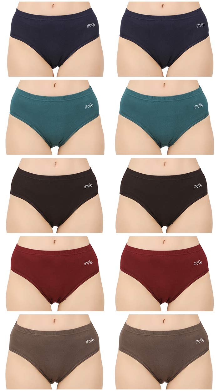 Womens Cotton Panty (Pack of 10), Plain, Assorted Colour, Inner Elastic