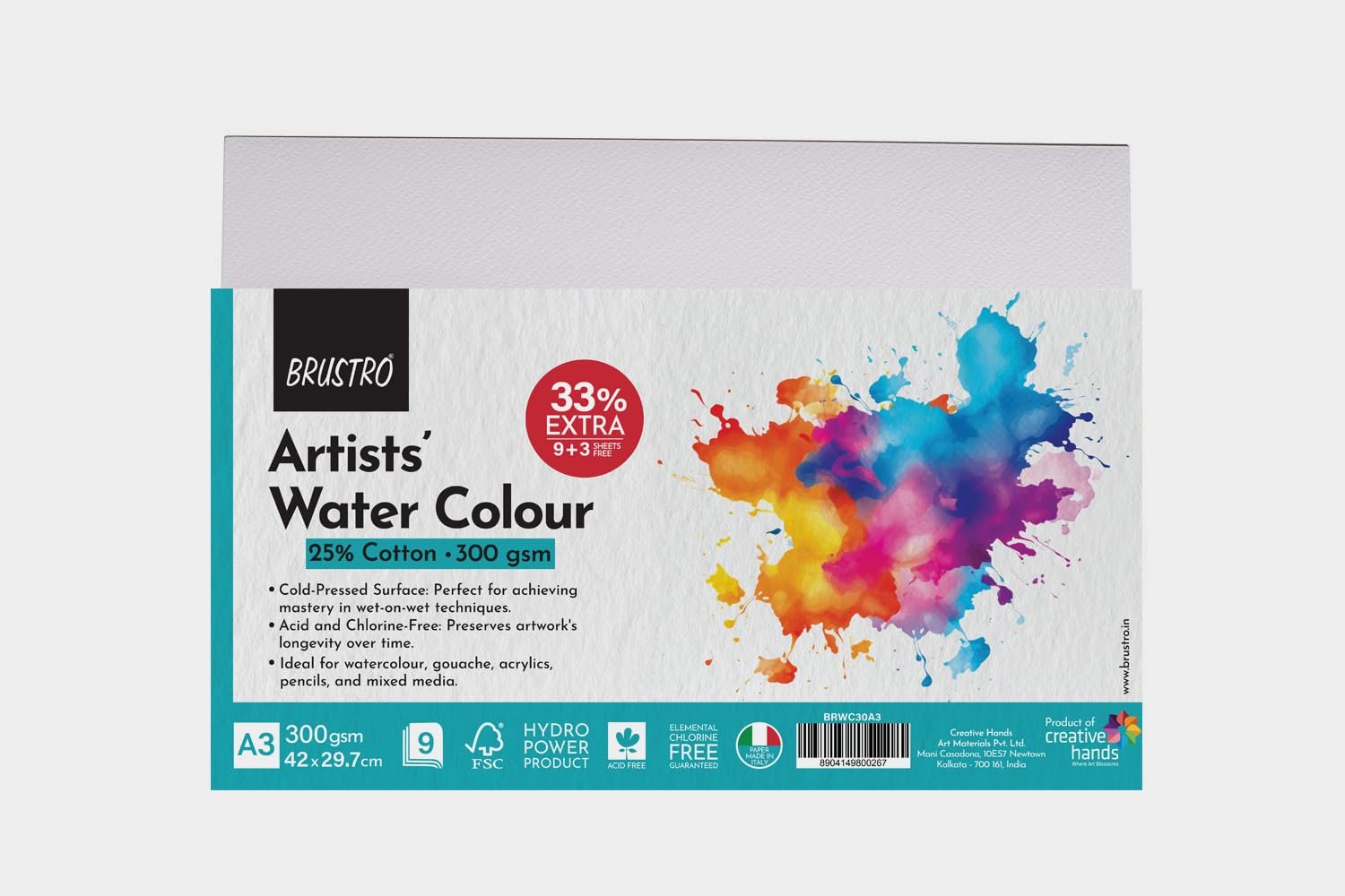 BRUSTRO Artists 25% Cotton Watercolour Paper| 300 GSM,Size A3, Cold Pressed | Pack of 12 Sheets| Ideal for Artist, Professional Drawing, Painting Dry & Wet, Fine Arts Students