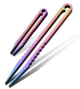 Canku 2pcs Mini Tweezers Titanium Portable Titanium Alloy EDC Tweezers Survival Camping Outdoor Travel Mini Tool(Color) …