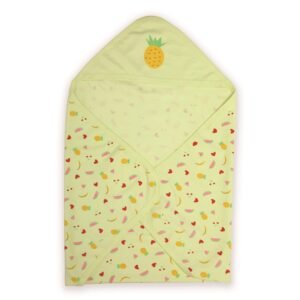 LuvLap Cotton Hooded Wrapper – Baby Towel for New Born | Big Size 75cm x 75cm | Soft, Safe & Skin-Friendly | Perfect for Newborns 0-12 Months | Lightweight & Travel Friendly, Pineapple Print – Yellow