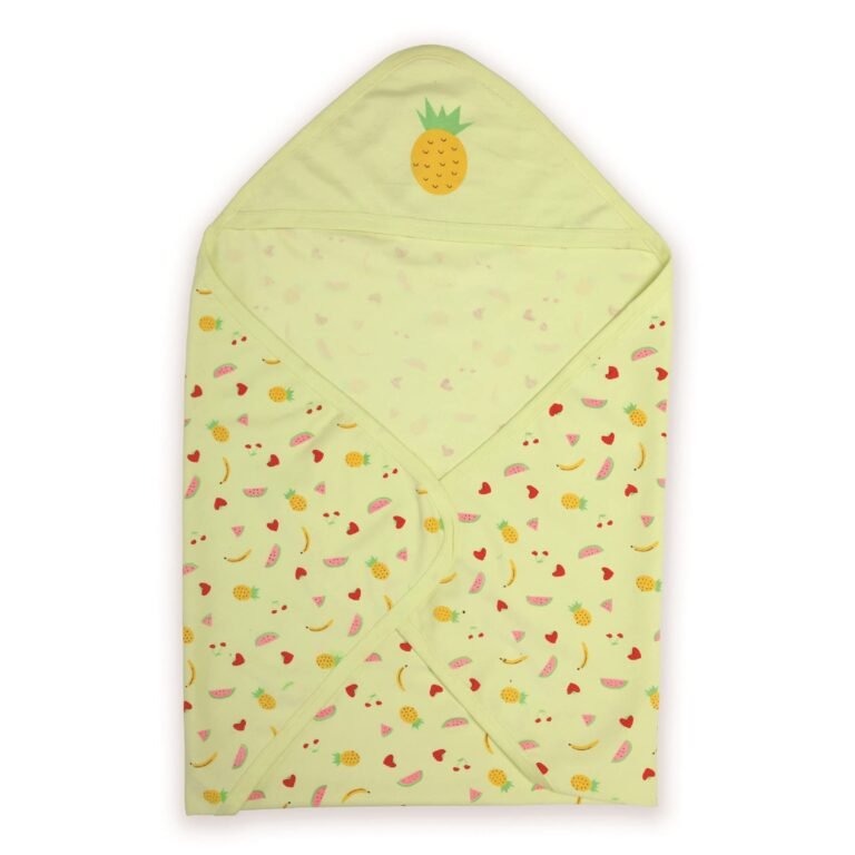 LuvLap Cotton Hooded Wrapper – Baby Towel for New Born | Big Size 75cm x 75cm | Soft, Safe & Skin-Friendly | Perfect for Newborns 0-12 Months | Lightweight & Travel Friendly, Pineapple Print – Yellow