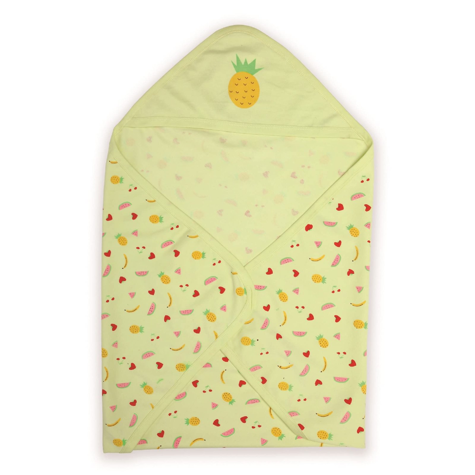 LuvLap Cotton Hooded Wrapper – Baby Towel for New Born | Big Size 75cm x 75cm | Soft, Safe & Skin-Friendly | Perfect for Newborns 0-12 Months | Lightweight & Travel Friendly, Pineapple Print – Yellow
