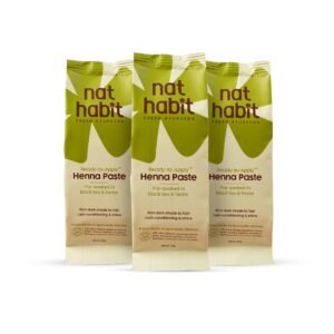 Nat Habit – Fresh Ready To Apply Henna Paste, Pre-Soaked in Black Tea and Herbs,100% Natural Rajasthani Henna, Imparts Rich Brown Shade (Pack of 3 x 220g)