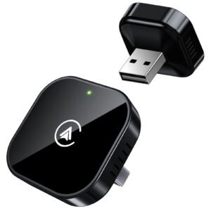 Teeran 2-in-1 Wireless CarPlay & Android Auto Adapter,Convert Wired to Wireless CarPlay Adapter,No Delay and Stable Control Mini Size with Extension Cable USB-C&Type-C,Supports 1000+ Car’s（Black）