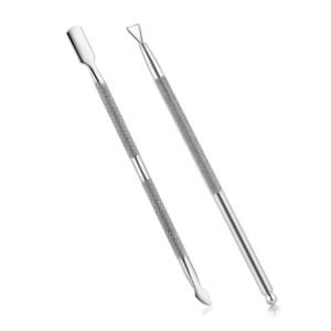 2PCS Cuticle Pusher and Cutter with Storage Case,YINYIN Professional Cuticle Pusher Nail Polish Remover Stainless Steel Manicure Tool Set,Durable Pedicure Manicure Tools for Fingernails Toenails
