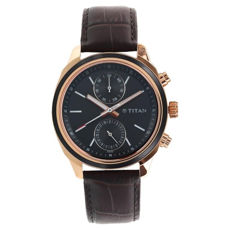 Titan Workwear Quartz Multifunction Black Dial Brown Leather Strap Watch for Men – NT1733KL03