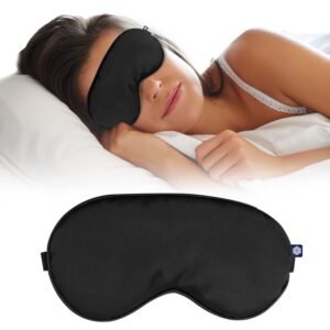 Boldfit Silk Eye Mask for Sleeping with Adjustable Strap Premium Silk Sleeping Mask Blind Fold for Smooth & Comfortable Sleep Travelling Sleep Mask Pad Sleeping Eye Mask Blind Folds for Sleeping – Black