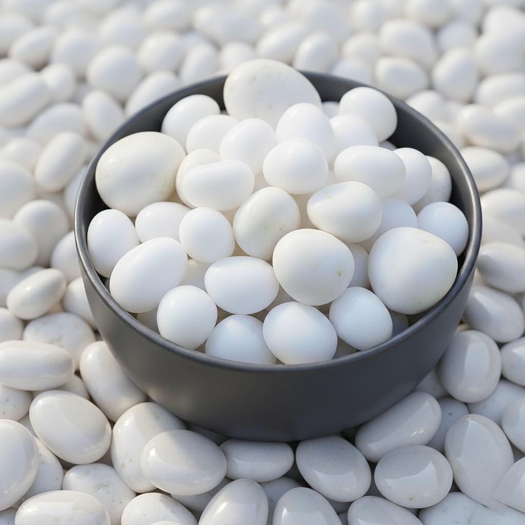 2 Kg Polished White Pebbles Stones for Plants Pots, Aquarium Fish Tank, Pebbles for Decoration, Garden, Table and Home Decor, Vase Fillers (2 Kg, White Stone)