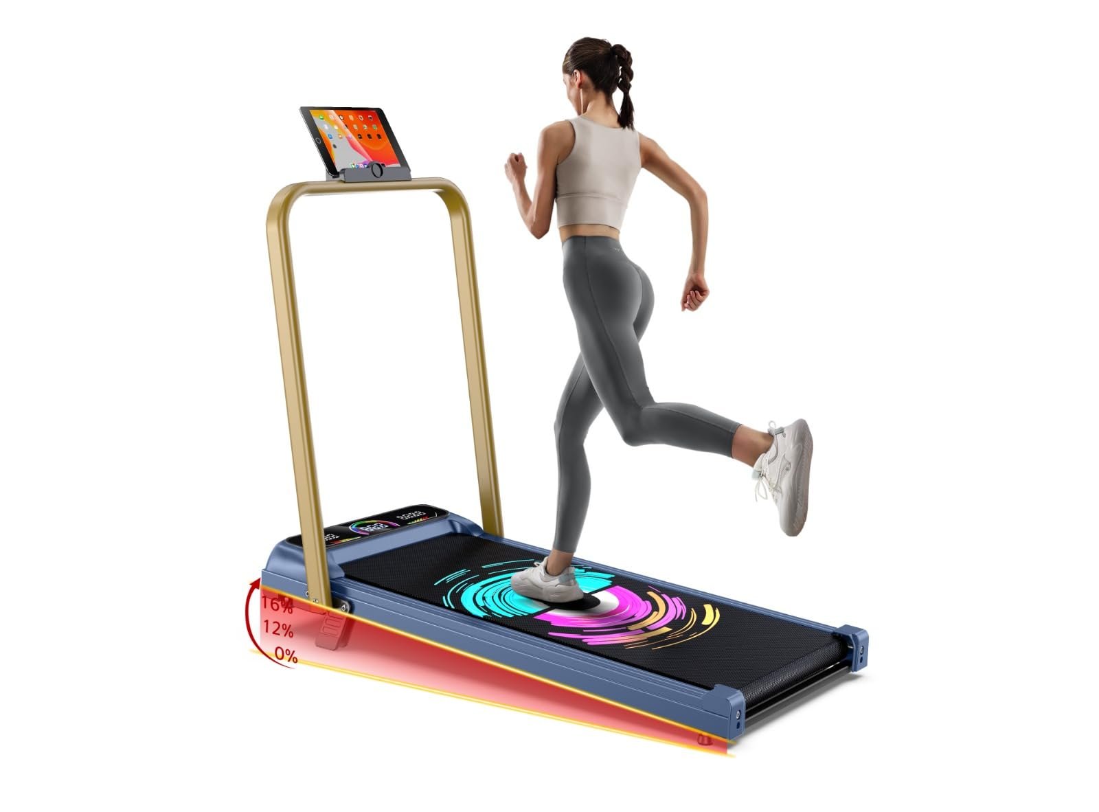 Cockatoo SmartWalk 2AHG Walking Pad for Home 2HP-3.5HP Peak, Under Desk Walk Pad with Handle, Max Speed 10Km/Hr, 3 Level Manual Incline 6 Automatic Program, Max User Weight 110Kg -Gold