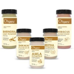 Origenz Hair Care 5 Powders Combo 500gm – Amla Reetha Shikakai Bhringraj Hibiscus Powder Pack for Wash, Healthy Scalp, Nourishment, Mask, Helps to Control Dandruff, Hairfall | Natural Cleanser | In Jar (100 gm X 5)