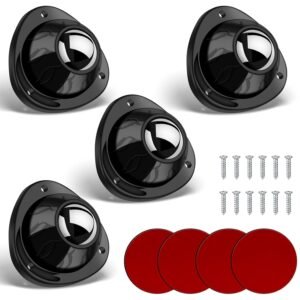 JICOOT Self Adhesive Caster Wheels – 360° Swivel Wheels for Furniture – 1 Inch Steel Ball Caster, 200Kg Loading Capacity, Low Profile Roller for Small Appliance Storage Bins (4 PCS, Black)