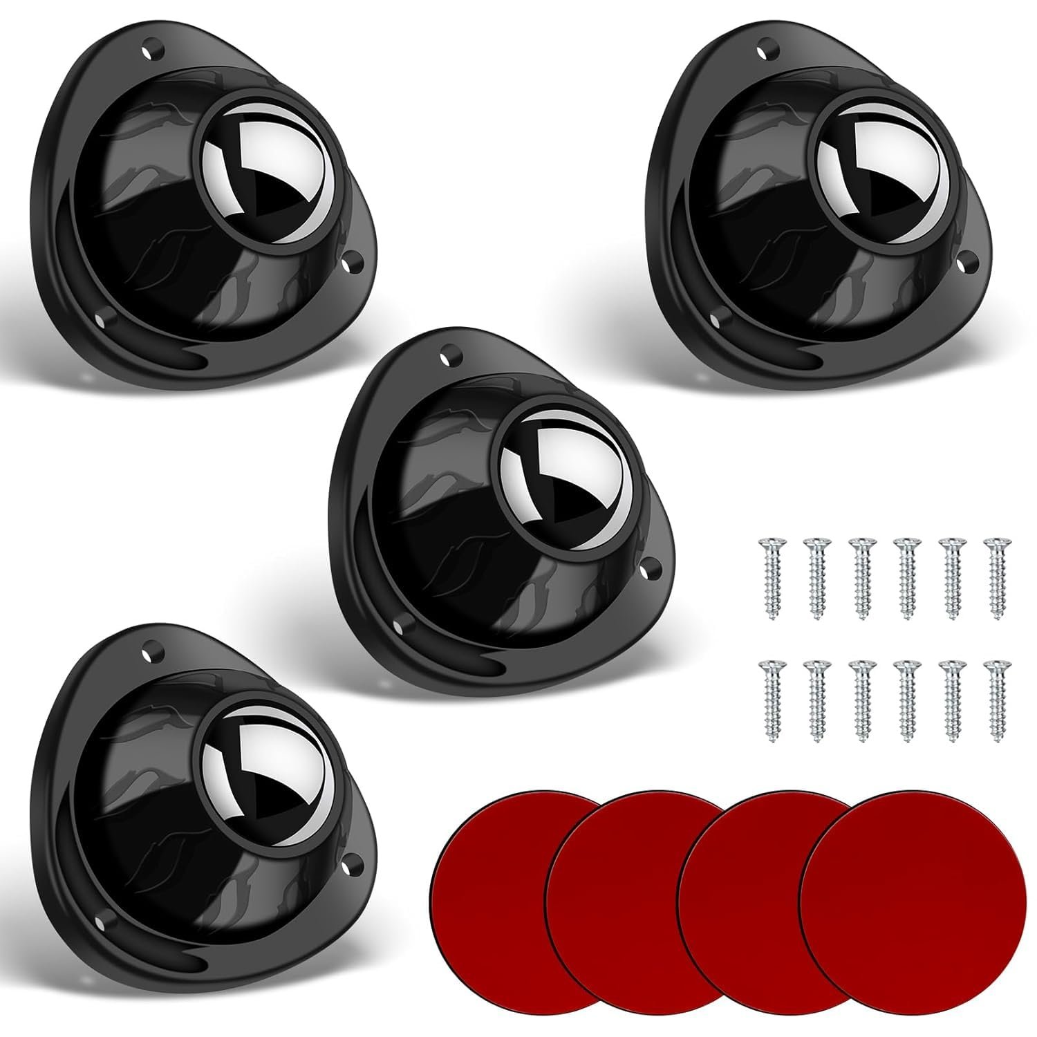 JICOOT Self Adhesive Caster Wheels – 360° Swivel Wheels for Furniture – 1 Inch Steel Ball Caster, 200Kg Loading Capacity, Low Profile Roller for Small Appliance Storage Bins (4 PCS, Black)
