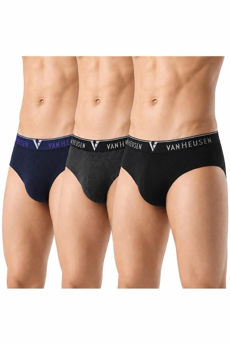 Van Heusen Men’s Cotton Briefs Pack of 3| Ribbed Cotton | Anti-Bacterial | Stay fresh | Sweat Absorbant | Moisture-Wicking | Long Lasting Colors |Breathable Combed Cotton for extra comfort | Soft Waistband | Soft Touch | Style 10004