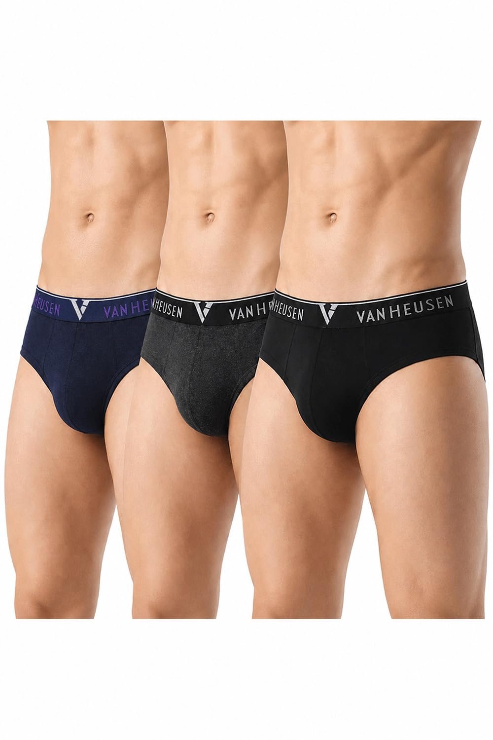 Van Heusen Men’s Cotton Briefs Pack of 3| Ribbed Cotton | Anti-Bacterial | Stay fresh | Sweat Absorbant | Moisture-Wicking | Long Lasting Colors |Breathable Combed Cotton for extra comfort | Soft Waistband | Soft Touch | Style 10004