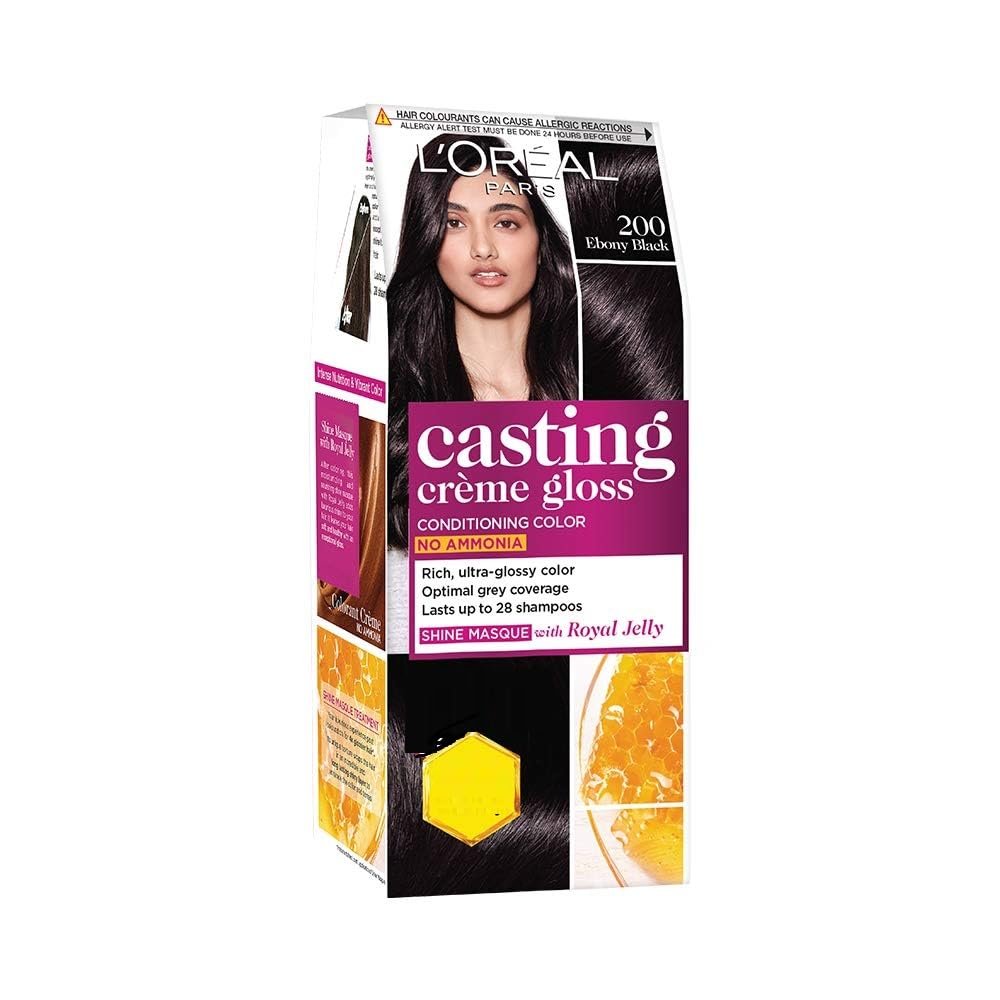 L’Oreal Paris Casting Creme Gloss Small Pack Hair Colour Cream, 200 Ebony Black, 21G+ 24 Ml