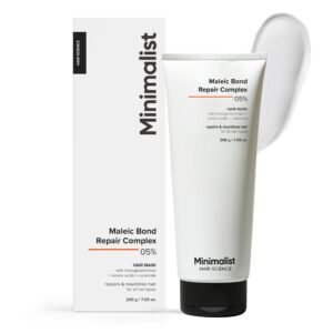 Minimalist Hair Mask For Frizzy Hair, Repairing Dry, Damaged & Dull Hair | Maleic Bond Repair Complex 05% with Transglutaminase, Amino Acids & Ceramides | For Damaged & Treated Hair | Controls Frizzy Hair | For Women & Men | 200 gm