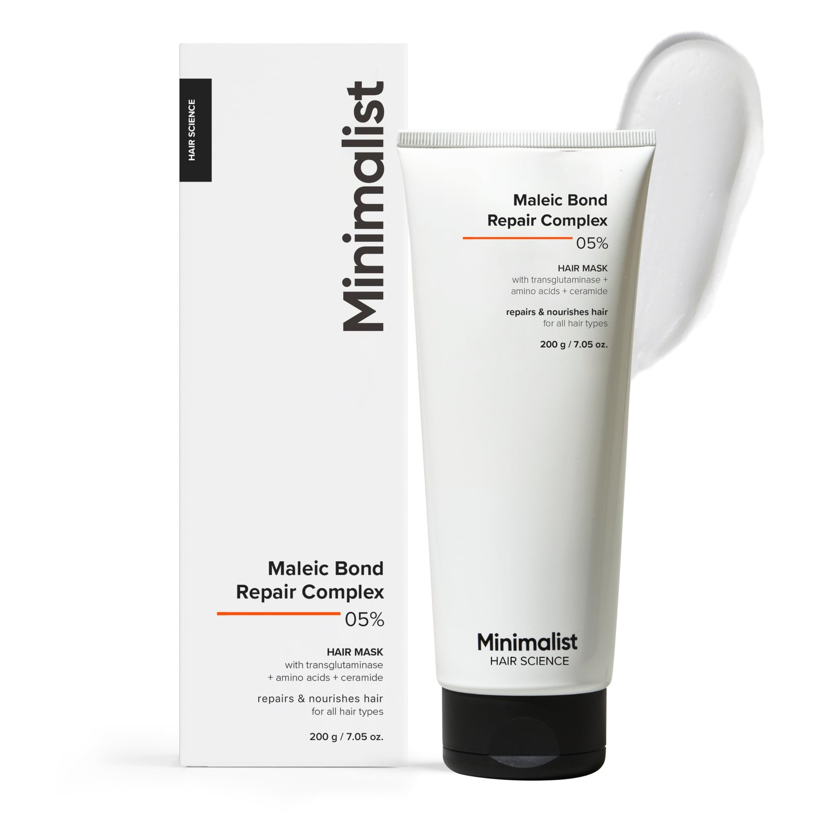 Minimalist Hair Mask For Frizzy Hair, Repairing Dry, Damaged & Dull Hair | Maleic Bond Repair Complex 05% with Transglutaminase, Amino Acids & Ceramides | For Damaged & Treated Hair | Controls Frizzy Hair | For Women & Men | 200 gm