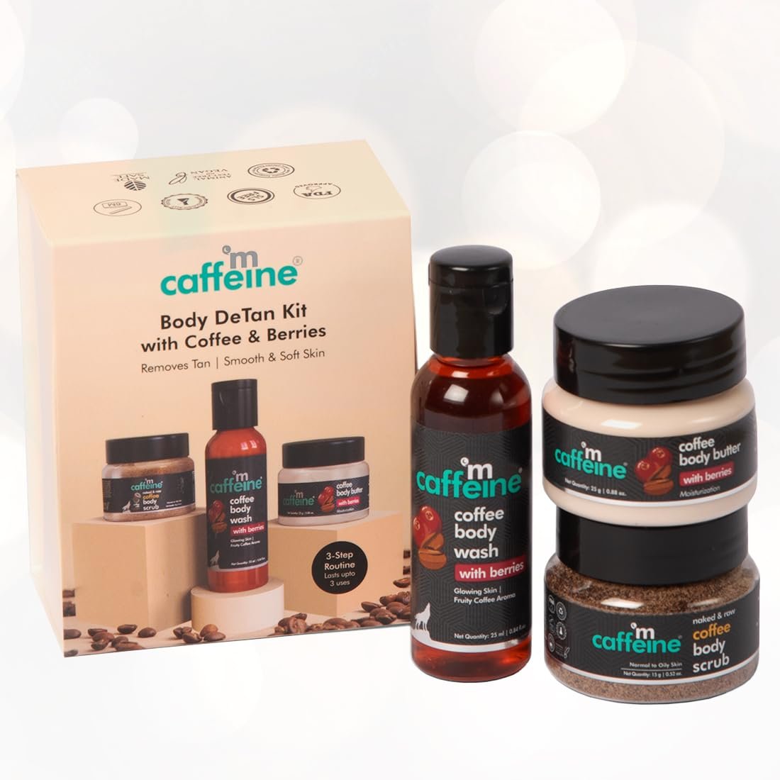 mCaffeine Body Care Gift Set for Women & Men | Gift Box with Berries Body Wash, Body Scrub & Body Butter | Hydrating, Moisturizing Skin Care Kit for Birthday , Anniversary Gifts | Hampers for Him & Her for all special occasions – 80gm