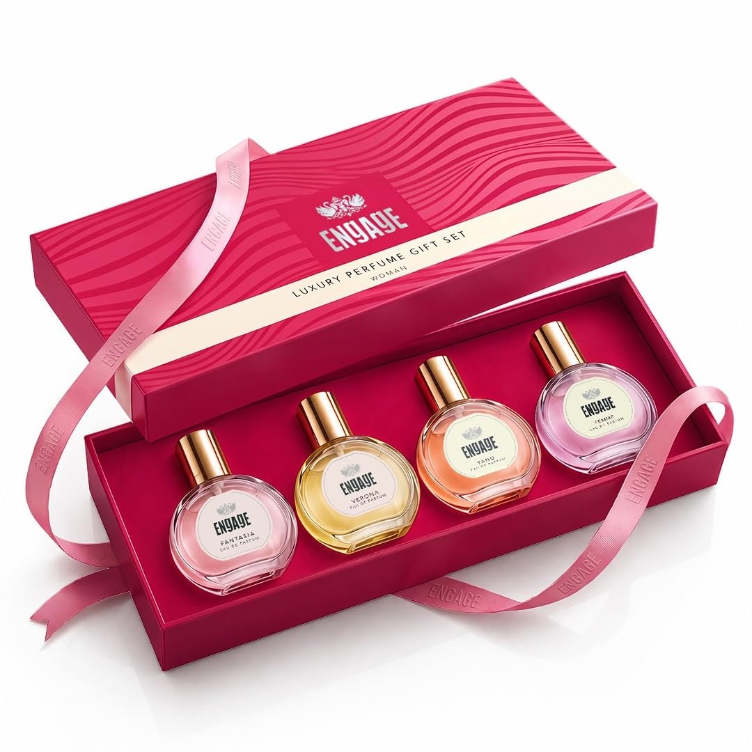 Engage Luxury Perfume Gift Set for Women 80ml (20ml x 4)|4 Unique EDP Fragrances|Long Lasting|Tavel Sized Perfume Combo|Gift for Wedding| Gift for Birthday & Anniversary|No Paraben|Dermat-Tested