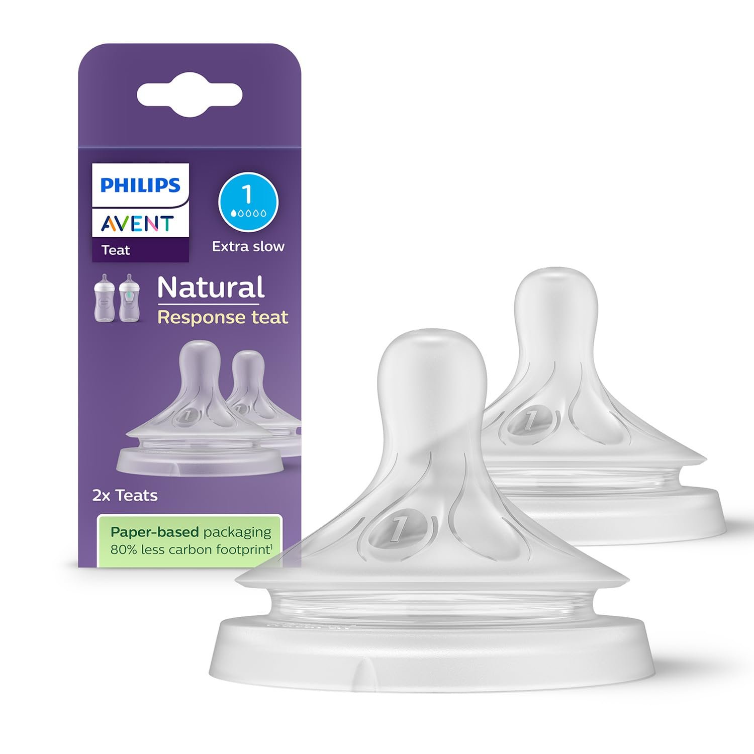 Philips Avent Natural Response Bottle Teat – 2 x Baby Bottle Flow 1 Teats for Newborn Babies, 0 Months, BPA Free (Model SCY961/02)
