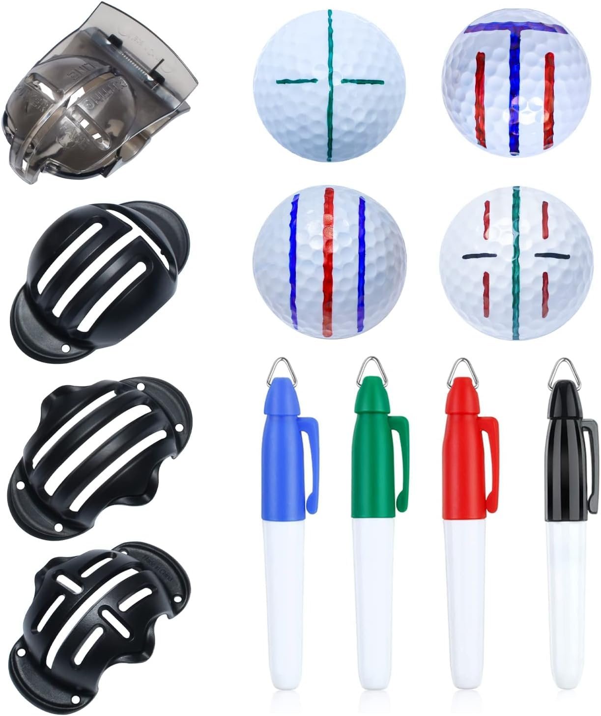 6 Pack Golf Ball Line Drawing Marker Golf Ball Liner Golf Ball Marking Tool Kit – 2 Golf Ball Marking Stencils and 4 Color Markers