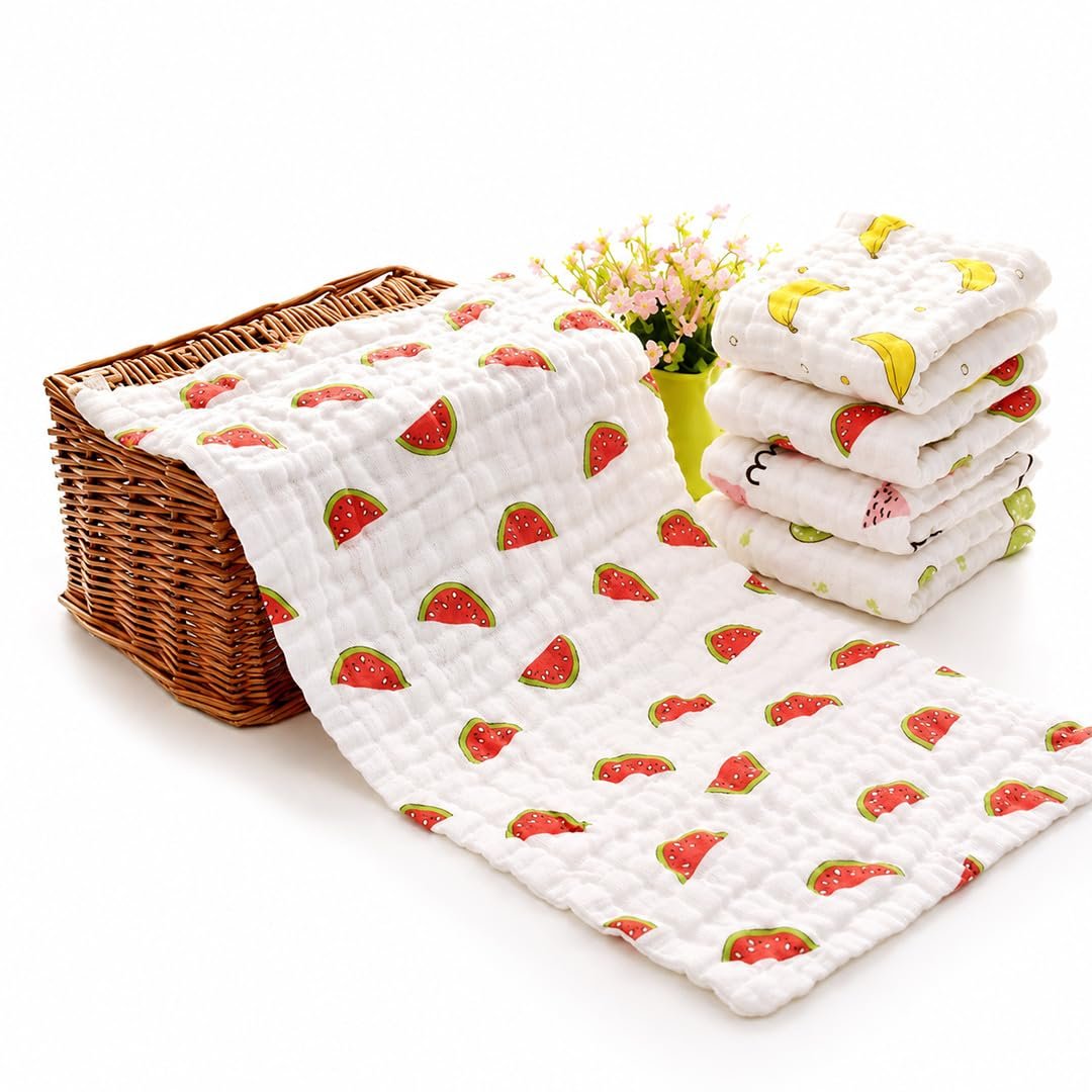 MOM CARE Muslin Cloth for New Born Baby | 6 Layer Soft Cotton | Burp Cloths, Baby Towels, Washcloth, Handkerchief & Feeding Wipe Cloth | Reusable | Pack of 5