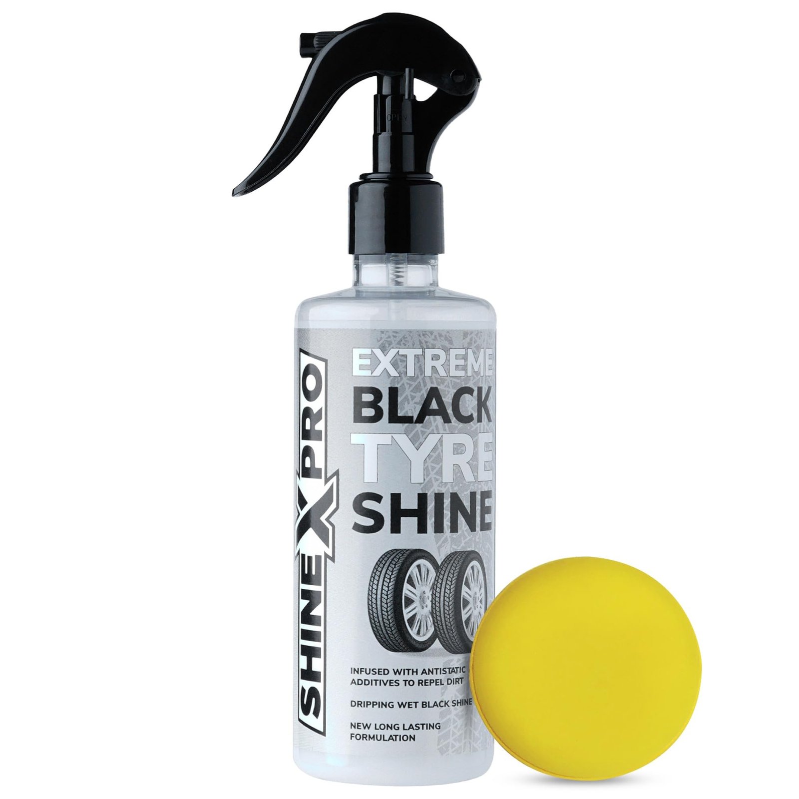 ShineXPro Bike & Car Tyre Polish 300 ml – Extreme Black Tyre Polish Spray with Long Lasting & Dirt Repellent Formulation – Ultra Wet Tyre Shiner for Car – Non-Greasy, Restores Faded Tyres