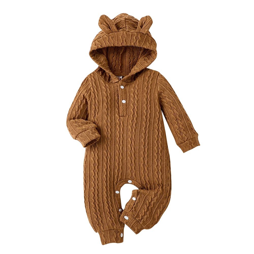 Hopscotch Boys and Girls Polyester Full-Sleeve Solid Bodysuit in Brown Color