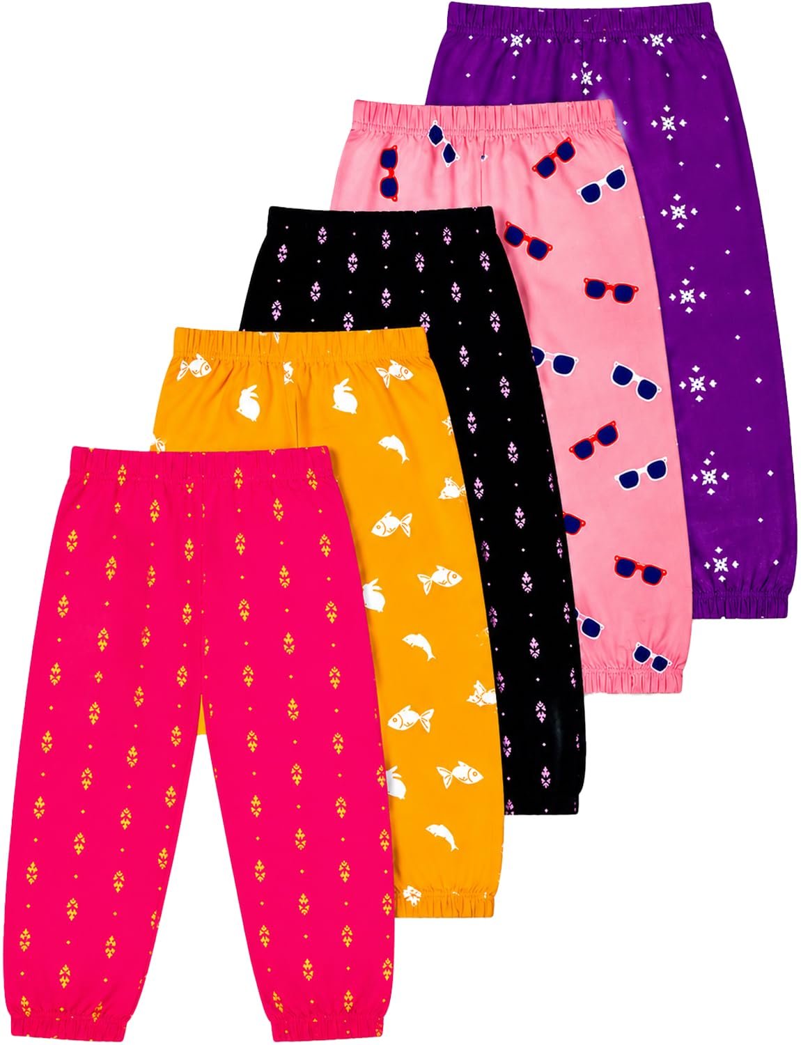 T2F Girls Cotton Regular Fit Printed Track Pant (Pack of 5)
