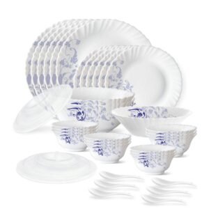 Larah by Borosil 35 Pieces Blue Eve Opalware Dinner Set for Family of 6