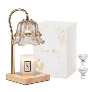 Candeldo – Candle Warmer Lamp with Timer: electric wax warmers for candles dimmable with 2 bulbs, adjustable candle lamps gold
