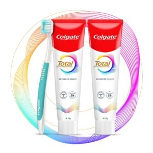 Colgate Total 300gm (2 x 150gm) Advanced Health Anti-Germ Toothpaste with Toothbrush, Tooth Paste with 12-Hour Anti-Germ & Enamel Protection, Whole Mouth Health (Combo Pack Offer)