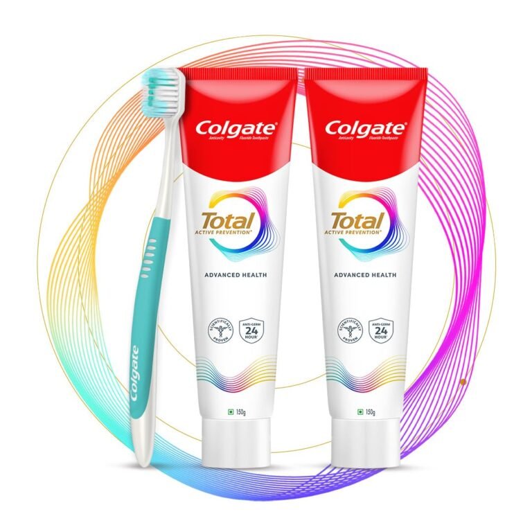 Colgate Total 300gm (2 x 150gm) Advanced Health Anti-Germ Toothpaste with Toothbrush, Tooth Paste with 12-Hour Anti-Germ & Enamel Protection, Whole Mouth Health (Combo Pack Offer)